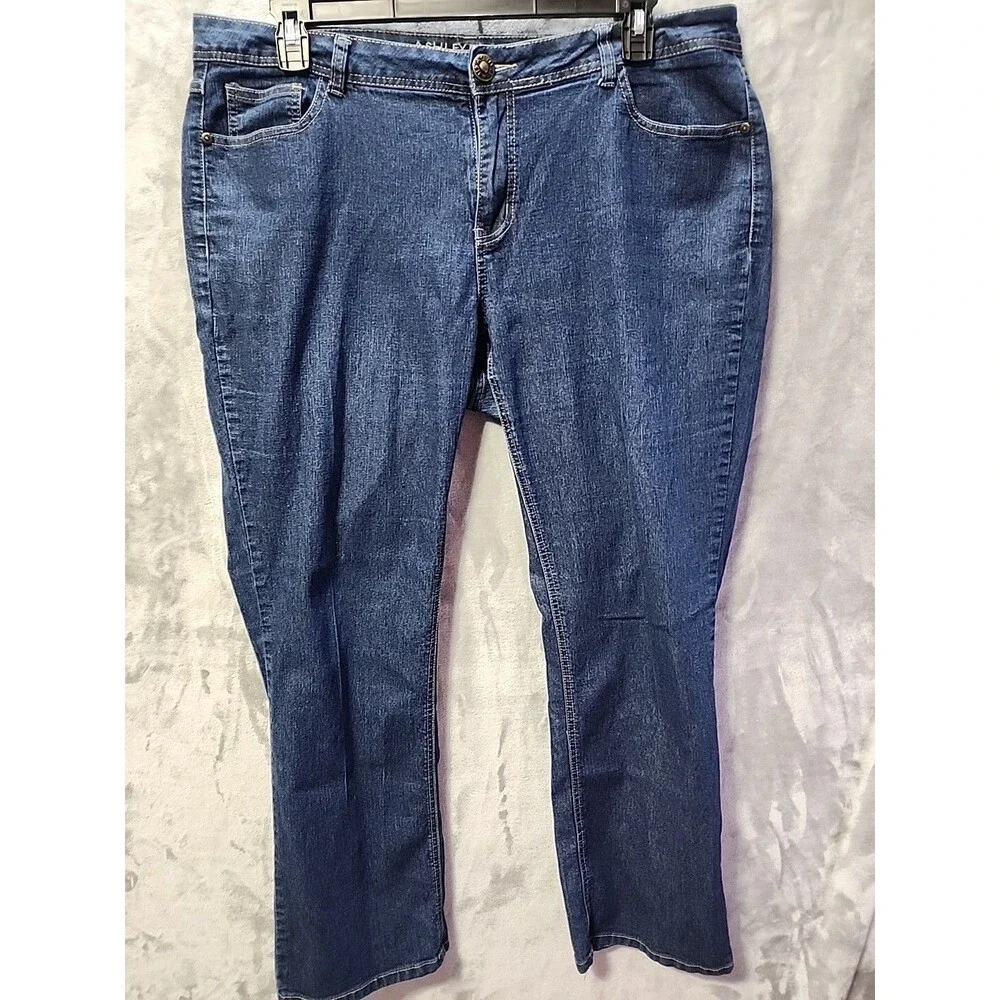 Ashley Stewart Jeans Womens 18W Average Straight Leg Blue Cowgirl Dark Wash Boho